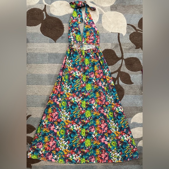 Free People Nouveau Tropic Plunging Halter Neck Linen Blend Bare Back Maxi ZB2 - Picture 10 of 13